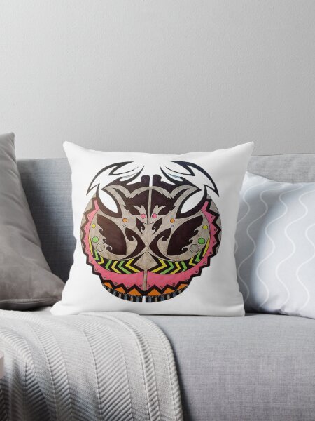 "Vibrant Tribal Mask Design: Bold Abstract Art" Throw Pillow