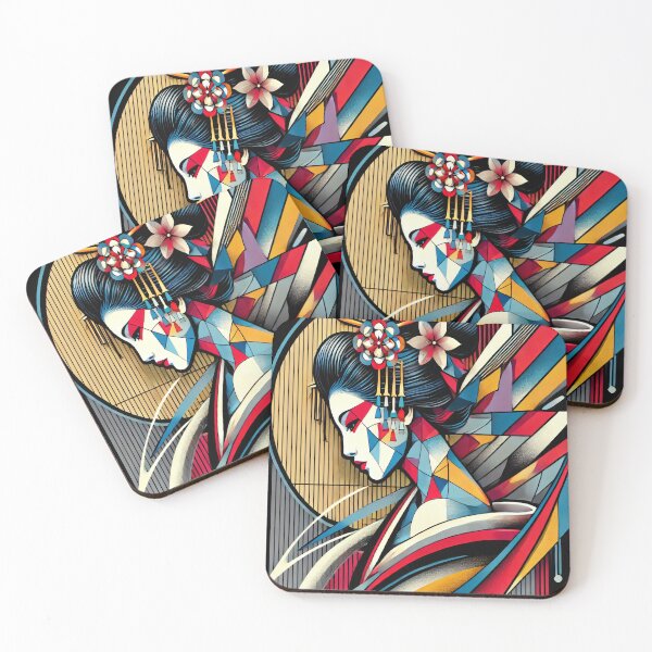 Item preview, Modern Geometric Geisha Art | Fusion of Tradition and Cubism designed and sold by SakuraJapanArt.