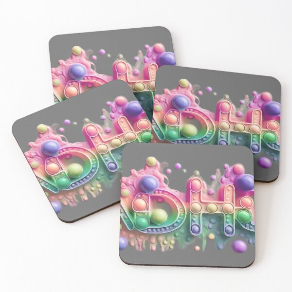 Item preview, The inscription: "ADHD" made of pop up toy and runny paint in rainbow, pastel colors on a grey background.4 designed and sold by My-fake-places.