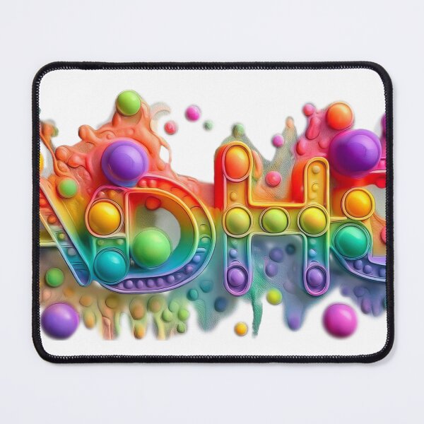 Item preview, The inscription: "ADHD" made of pop up toy and runny paint in rainbow, bright colors on a white background. designed and sold by My-fake-places.