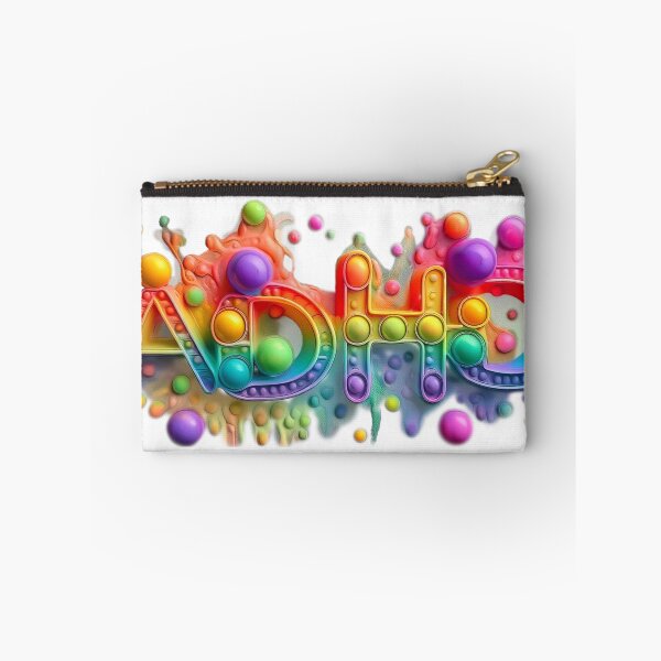 Item preview, The inscription: "ADHD" made of pop up toy and runny paint in rainbow, bright colors on a white background. designed and sold by My-fake-places.