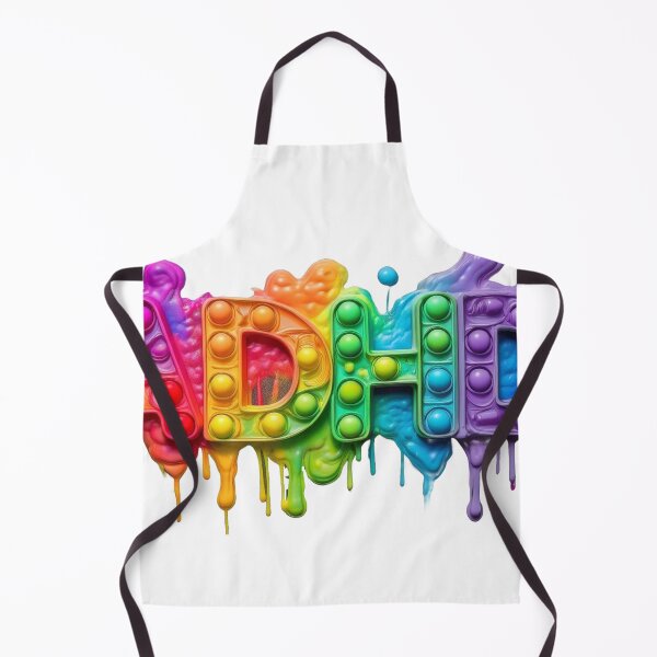 Item preview, The inscription: "ADHD" made of pop up toy and runny paint in rainbow, bright colors on a black background. designed and sold by My-fake-places.