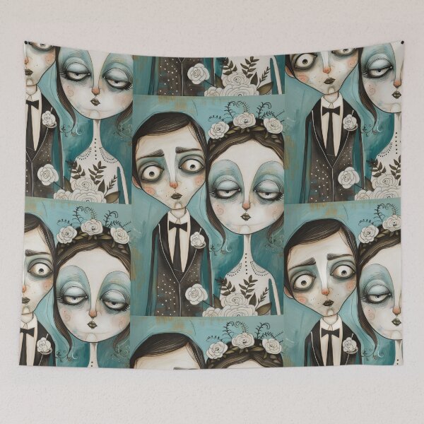 Item preview, Gothic Wedding Couple, Melancholic Artistic Wedding Illustrations designed and sold by Piotrek0001.