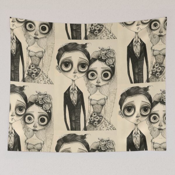 Item preview, Gothic Wedding Couple, Melancholic Artistic Wedding Illustrations designed and sold by Piotrek0001.