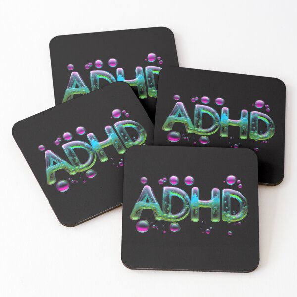 Item preview, The inscription "ADHD" on a black background -gel, colored bubbles- blue, green, magenta. designed and sold by My-fake-places.