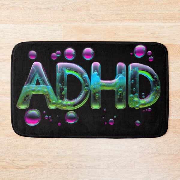 Item preview, The inscription "ADHD" on a black background -gel, colored bubbles- blue, green, magenta. designed and sold by My-fake-places.