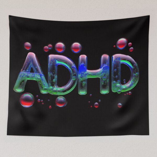 Item preview, The inscription "ADHD" on a black background -gel, colored bubbles- blue, green, red. designed and sold by My-fake-places.