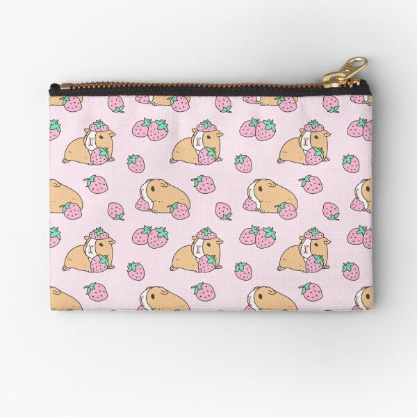 Pink Guinea Pig and Strawberry Pattern  Zipper Pouch