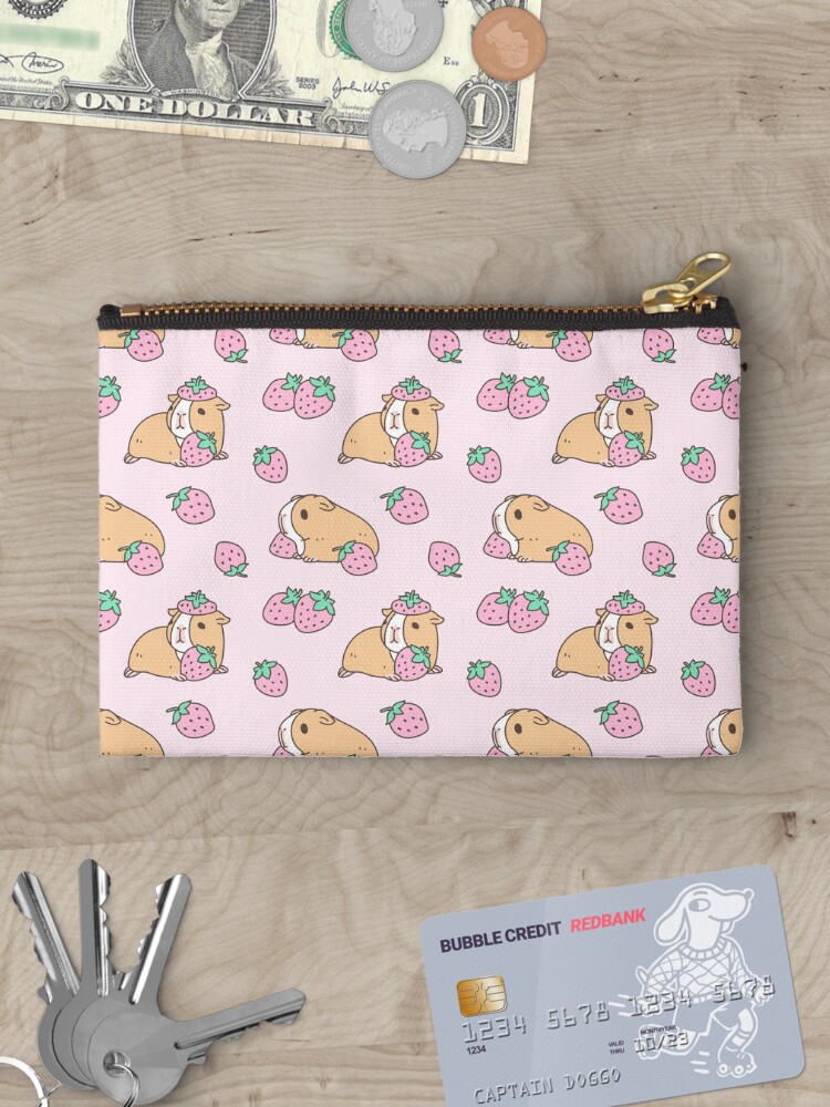 Thumbnail 3 of 4, Zipper Pouch, Pink Guinea Pig and Strawberry Pattern designed and sold by Miri-Noristudio.