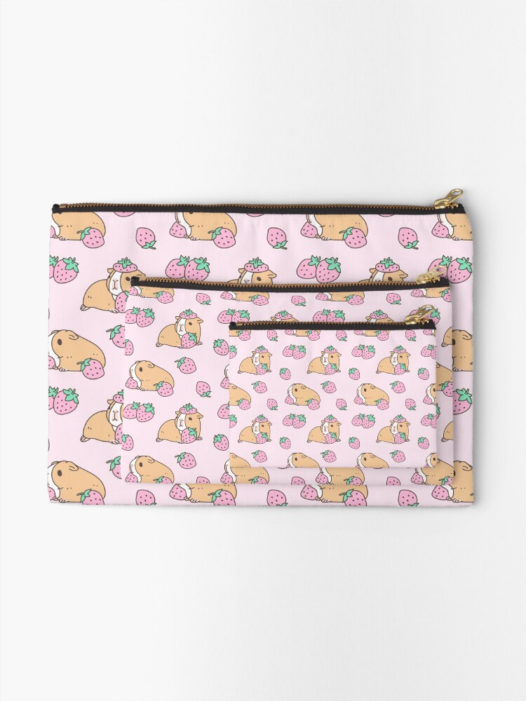 Thumbnail 2 of 4, Zipper Pouch, Pink Guinea Pig and Strawberry Pattern designed and sold by Miri-Noristudio.
