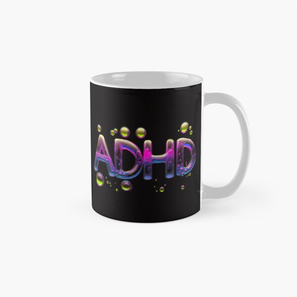 Item preview, The inscription "ADHD" on a black background -gel, colored bubbles- navy blue, yellow, magenta. designed and sold by My-fake-places.