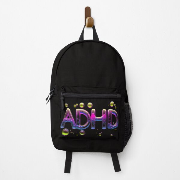 Item preview, The inscription "ADHD" on a black background -gel, colored bubbles- navy blue, yellow, magenta. designed and sold by My-fake-places.