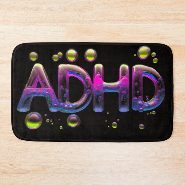 Item preview, The inscription "ADHD" on a black background -gel, colored bubbles- navy blue, yellow, magenta. designed and sold by My-fake-places.