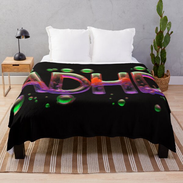 Item preview, The inscription "ADHD" on a black background -gel, colored bubbles- orange, green, magenta. designed and sold by My-fake-places.