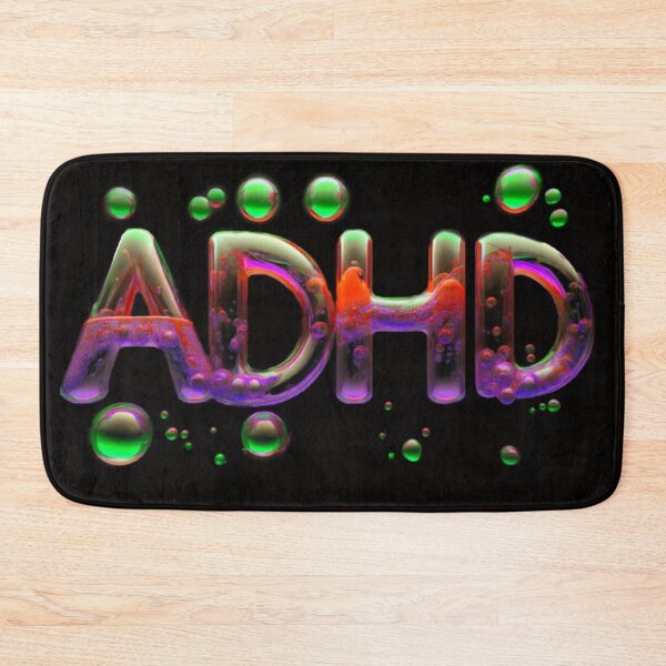 Item preview, The inscription "ADHD" on a black background -gel, colored bubbles- orange, green, magenta. designed and sold by My-fake-places.