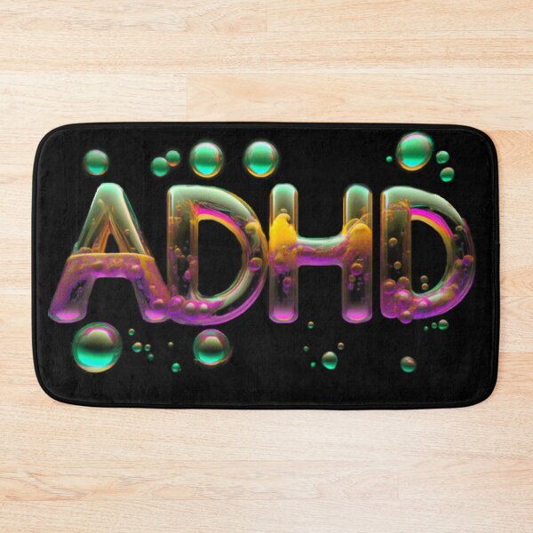 Item preview, The inscription "ADHD" on a black background -gel, colored bubbles- orange, green, magenta. designed and sold by My-fake-places.