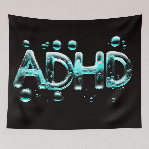 Item preview, The inscription "ADHD" on a black background -gel, colored bubbles- blue. designed and sold by My-fake-places.