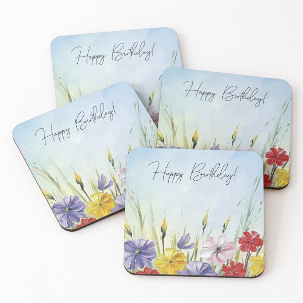 Item preview, Happy Birthday message on a floral colorful painting designed and sold by EmeraldeaArt.
