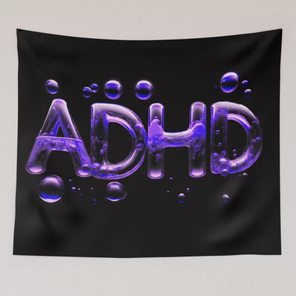 Item preview, The inscription "ADHD" on a black background -gel, colored bubbles-purple. designed and sold by My-fake-places.