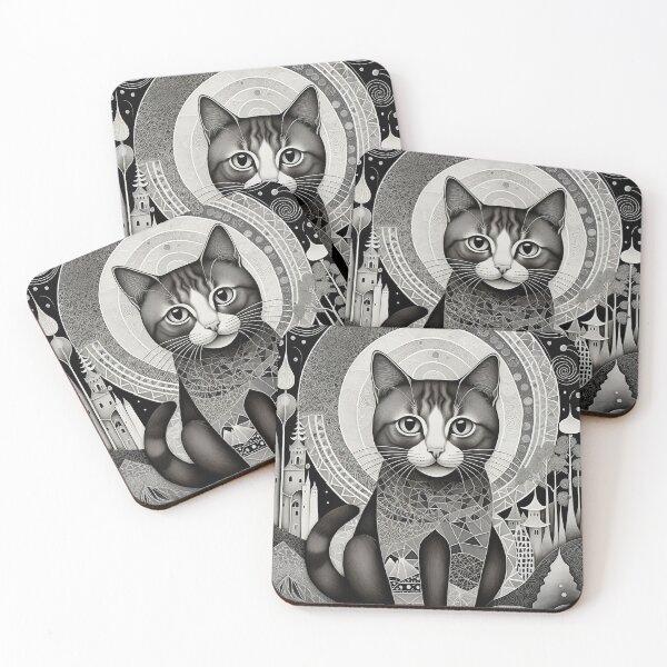 Item preview, Cat Black & White Abstract Vintage Zentangle Art designed and sold by Witty Shirts.