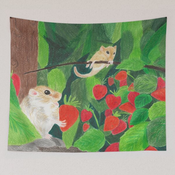 Item preview, Dormice eating strawberries designed and sold by EleonorArte.