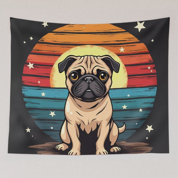 Item preview, Dibujos animados de Pug retro vintage al atardecer designed and sold by Lisa Pearlman.