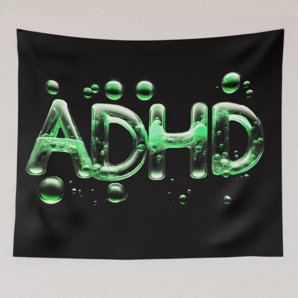 Item preview, The inscription "ADHD" on a black background -gel, colored bubbles-  turquoise. designed and sold by My-fake-places.