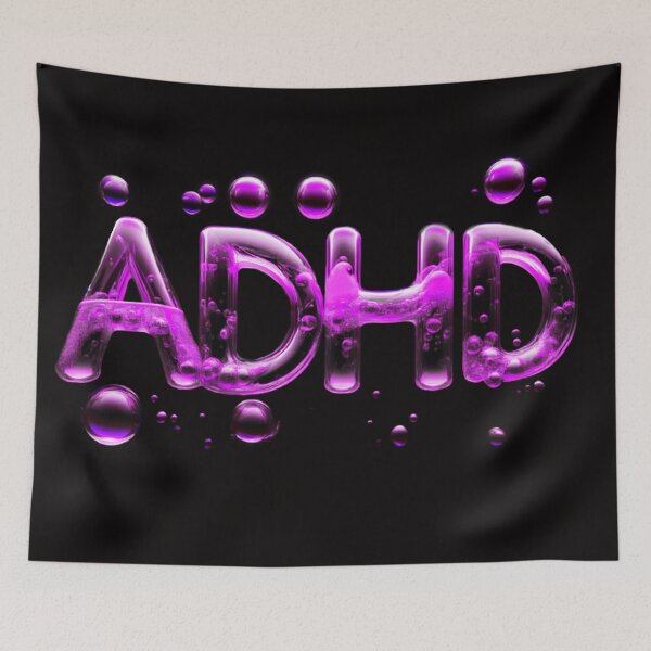 Item preview, The inscription "ADHD" on a black background -gel, colored bubbles- magenta designed and sold by My-fake-places.