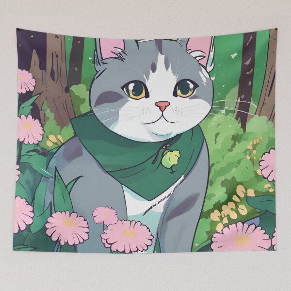 Item preview, "Charming Cat in Flower Garden – Whimsical Animal Art Print" designed and sold by happinessbuddy.
