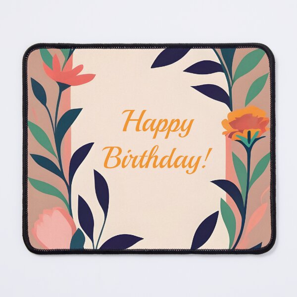 Item preview, Wish Happy Birthday with a beige neutral elegant floral framed message designed and sold by EmeraldeaArt.