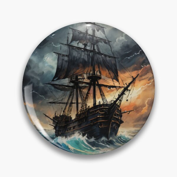 Item preview, 18th Century Frigate in Stormy Seas – Ink Illustration designed and sold by ByteyCreatives.