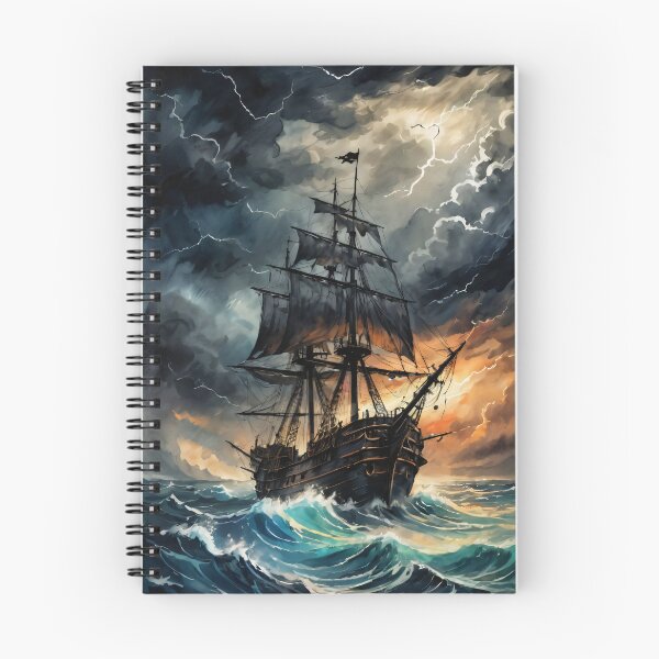 Item preview, 18th Century Frigate in Stormy Seas – Ink Illustration designed and sold by ByteyCreatives.