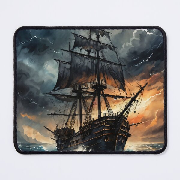 Item preview, 18th Century Frigate in Stormy Seas – Ink Illustration designed and sold by ByteyCreatives.