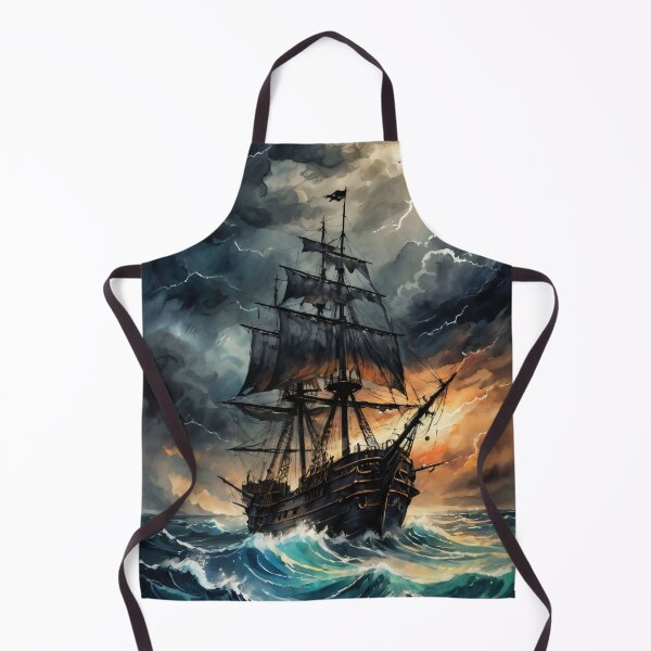 Item preview, 18th Century Frigate in Stormy Seas – Ink Illustration designed and sold by ByteyCreatives.