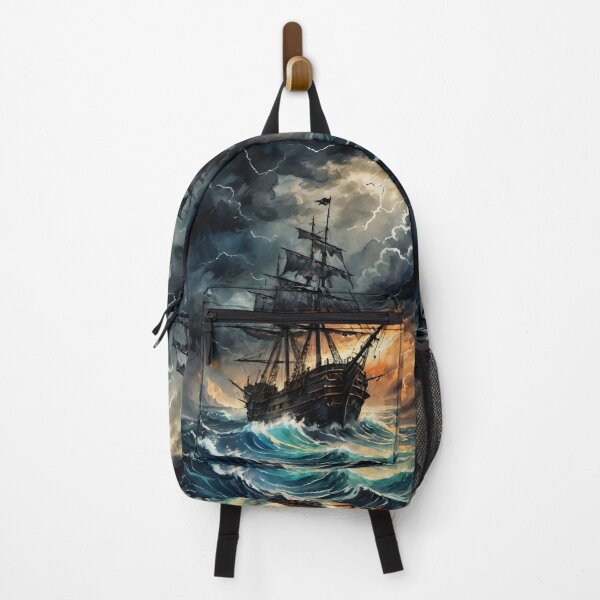 Item preview, 18th Century Frigate in Stormy Seas – Ink Illustration designed and sold by ByteyCreatives.