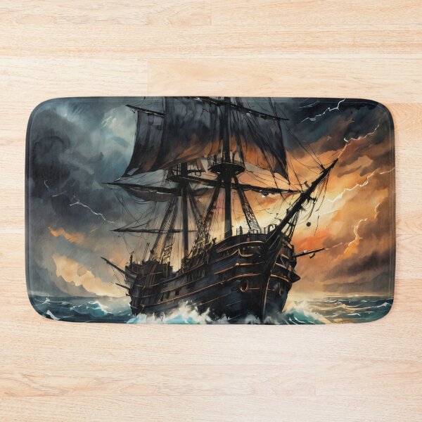 Item preview, 18th Century Frigate in Stormy Seas – Ink Illustration designed and sold by ByteyCreatives.