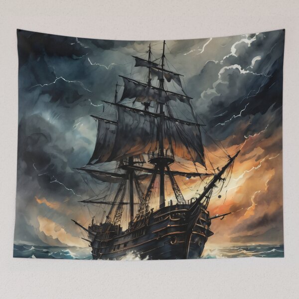 Item preview, 18th Century Frigate in Stormy Seas – Ink Illustration designed and sold by ByteyCreatives.
