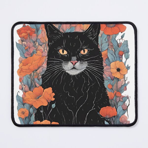 Item preview, Black cat cover with a floral autumn pattern in bright colors. designed and sold by Catophile.