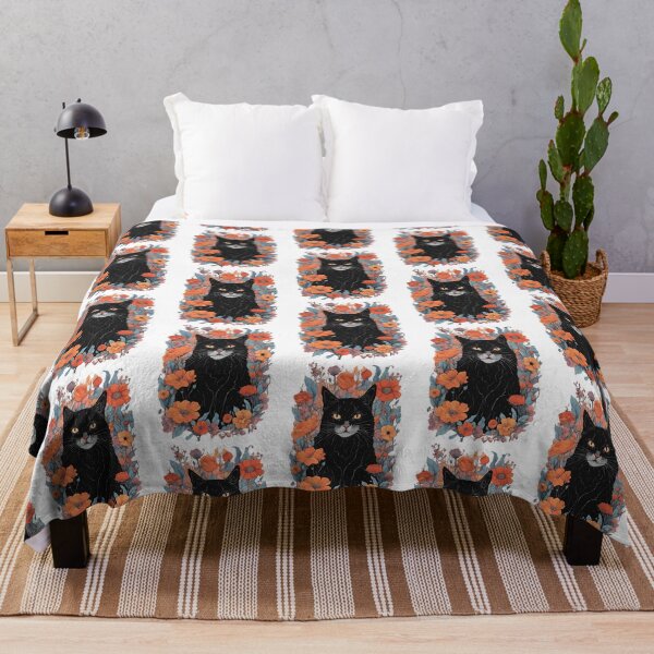 Item preview, Black cat cover with a floral autumn pattern in bright colors. designed and sold by Catophile.