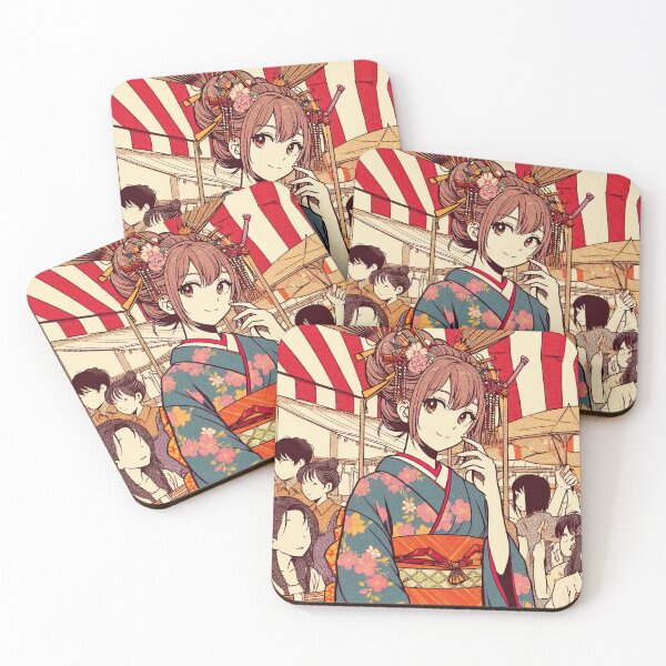 Item preview, Anime Girl in Vintage Kimono Pop Art Style designed and sold by artofuniverse.