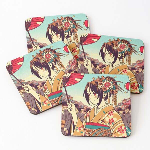 Item preview, Anime Girl in Vintage Kimono Pop Art Style designed and sold by artofuniverse.