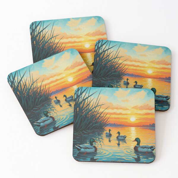 Item preview, Golden Waters: Ducks Gliding at Sunset in Van Gogh’s Brushstrokes designed and sold by artisticprince.