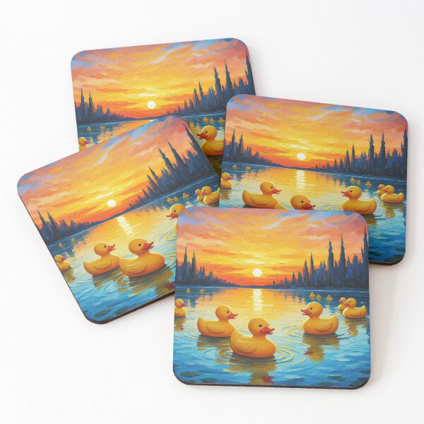Artikelvorschau, Laune in der Abenddämmerung: Gummienten schweben in einem Van Gogh-Sonnenuntergang entworfen und verkauft von artisticprince.
