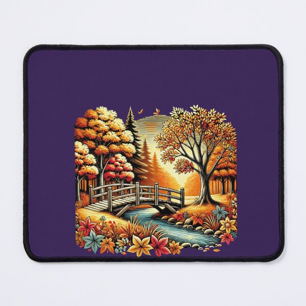 Item preview, Rustic Autumn Bridge Over Stream with Fall Leaves designed and sold by charaf19.