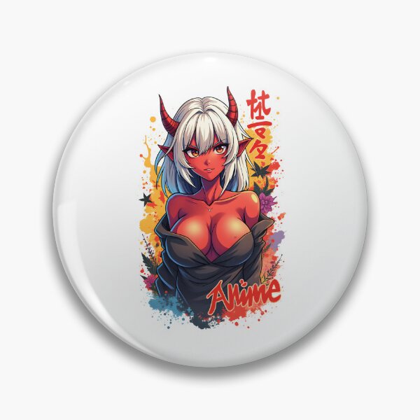 Aperçu de l'œuvre Fille démon sexy avec des cornes | Waifu aux cheveux blancs | Art manga japonais créée et vendue par Anime Shape.
