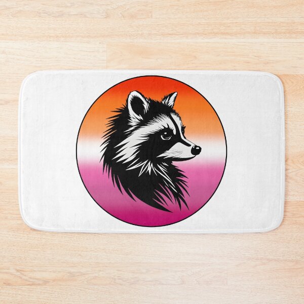 Artikelvorschau, Entzückender Waschbär mit farbigem Hintergrund der Lesben-Pride-Flagge, Lesben-Flaggen-Design entworfen und verkauft von Travelslightly.