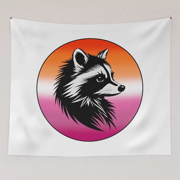 Item preview, Adorable Raccoon with Lesbian Pride Flag Colored Background, Lesbian Flag Design  designed and sold by Travelslightly.