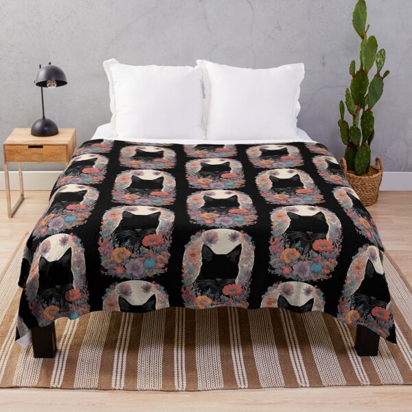 Item preview, Black cat cover with a floral autumn pattern in bright colors. designed and sold by Catophile.