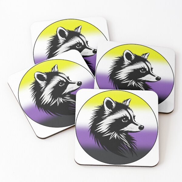 Item preview, Adorable Raccoon with Nonbinary Pride Flag Colored Background, Enby Flag Design  designed and sold by Travelslightly.
