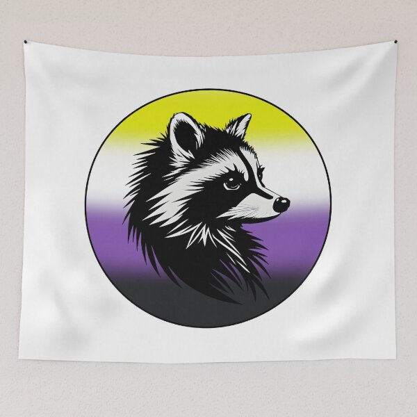 Item preview, Adorable Raccoon with Nonbinary Pride Flag Colored Background, Enby Flag Design  designed and sold by Travelslightly.